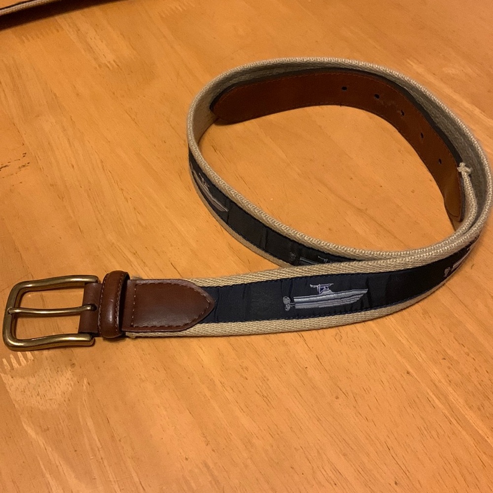 Canvas and Leather Belt- Boat Pattern